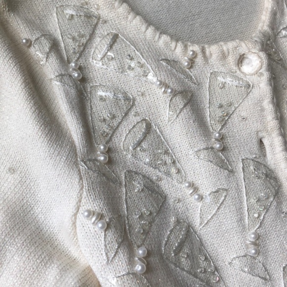 Michael Simon NY Vntg ivory embellished cardigan - Picture 6 of 8